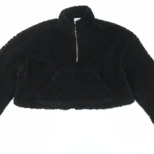 Topshop Womens Black Polyester Pullover Sweatshirt Size 10 Zip - 1/4 Zip Cropped