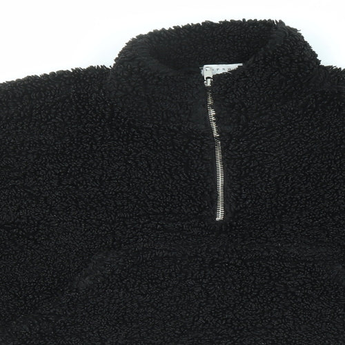 Topshop Womens Black Polyester Pullover Sweatshirt Size 10 Zip - 1/4 Zip Cropped