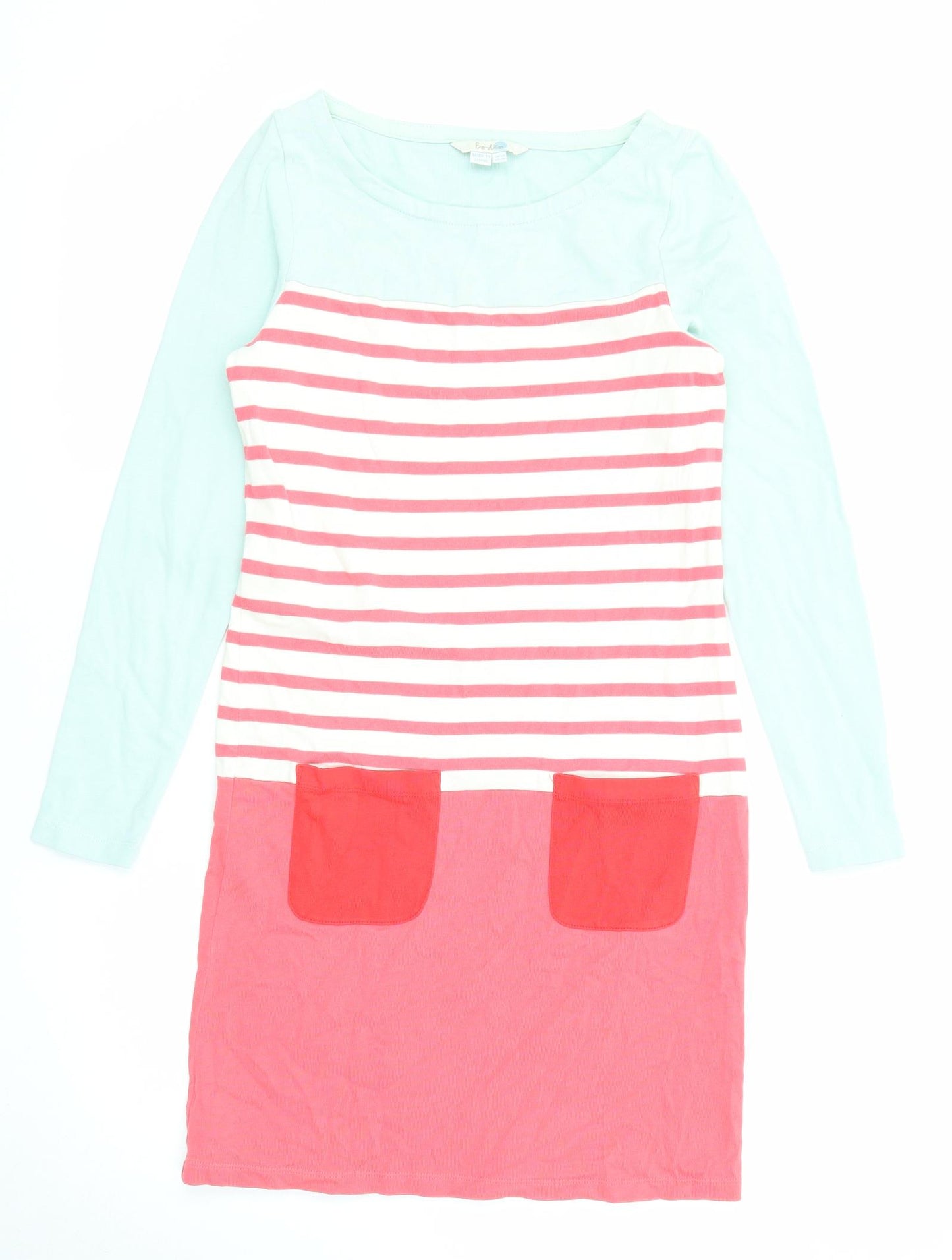 Boden Womens Pink Striped Cotton Shift Size 6 Round Neck Pullover