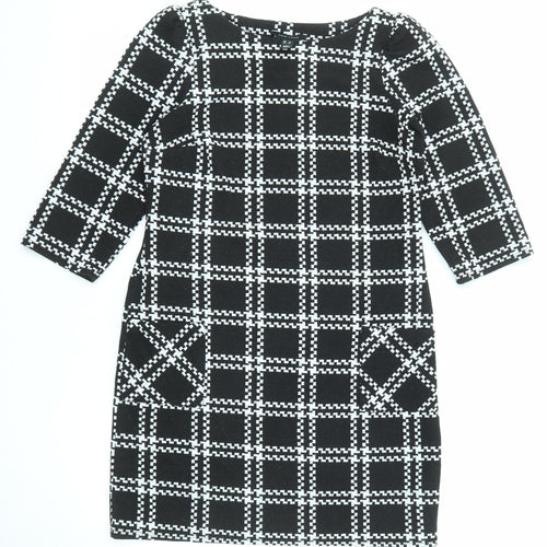 New Look Womens Black Geometric Polyester Shift Size 10 Round Neck Pullover