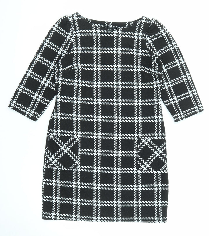 New Look Womens Black Geometric Polyester Shift Size 10 Round Neck Pullover