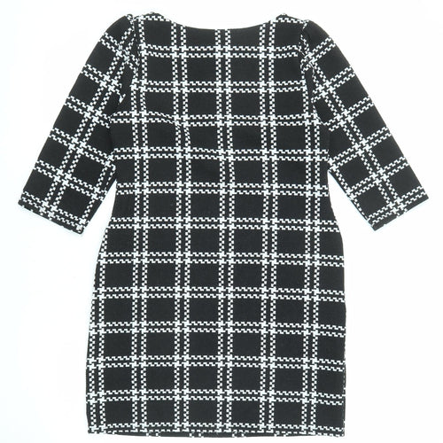 New Look Womens Black Geometric Polyester Shift Size 10 Round Neck Pullover
