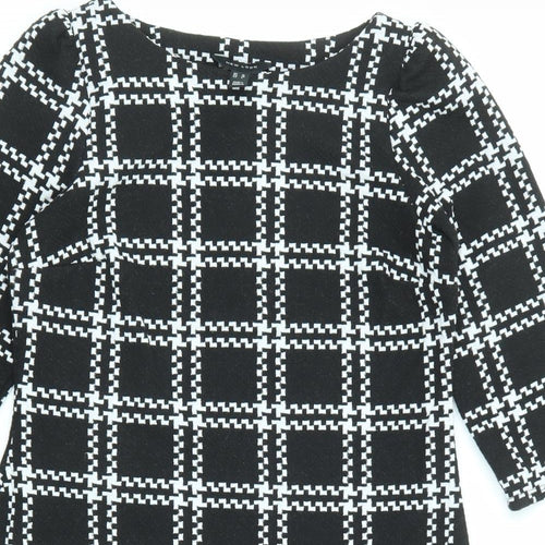 New Look Womens Black Geometric Polyester Shift Size 10 Round Neck Pullover