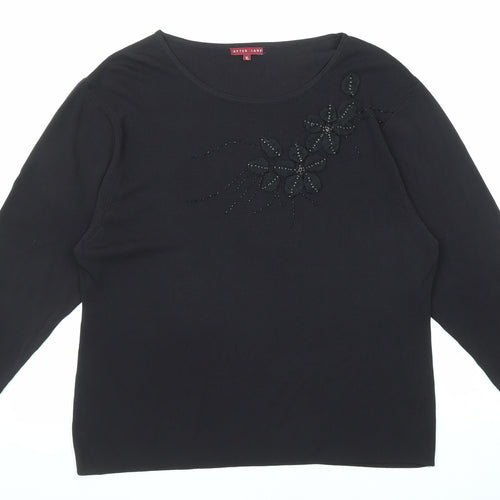 After Dark Womens Black Round Neck Viscose Pullover Jumper Size XL Pullover - Flower Sequin