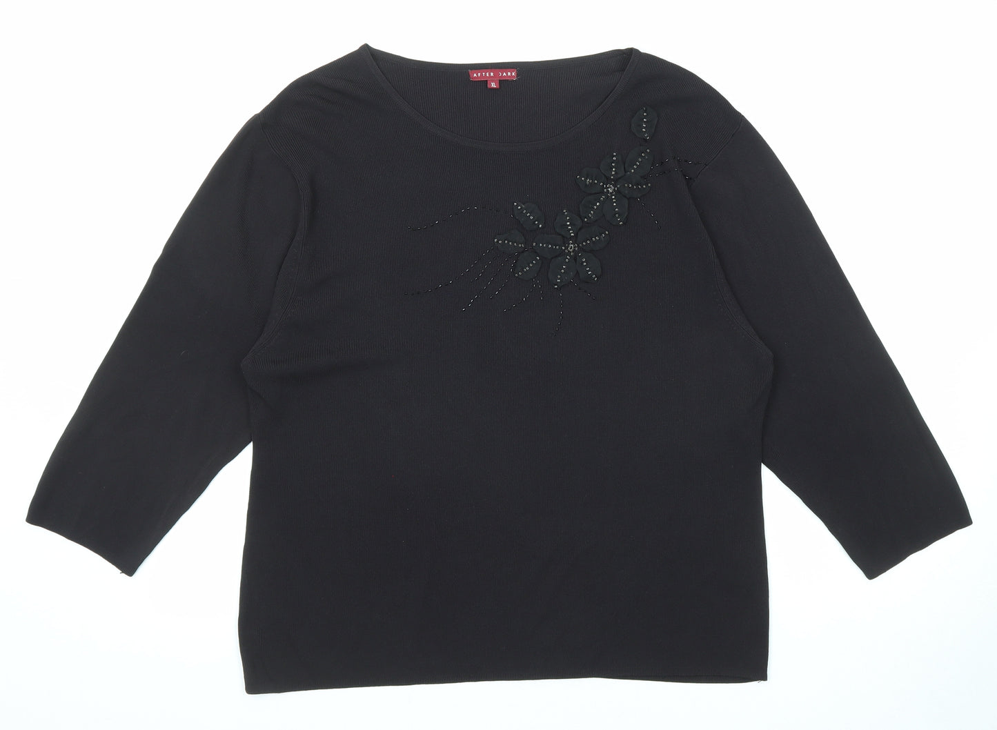 After Dark Womens Black Round Neck Viscose Pullover Jumper Size XL Pullover - Flower Sequin