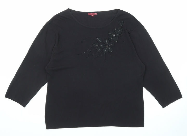 After Dark Womens Black Round Neck Viscose Pullover Jumper Size XL Pullover - Flower Sequin