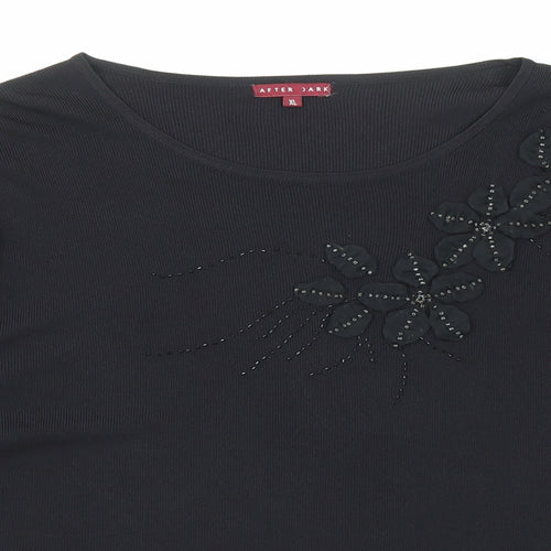 After Dark Womens Black Round Neck Viscose Pullover Jumper Size XL Pullover - Flower Sequin