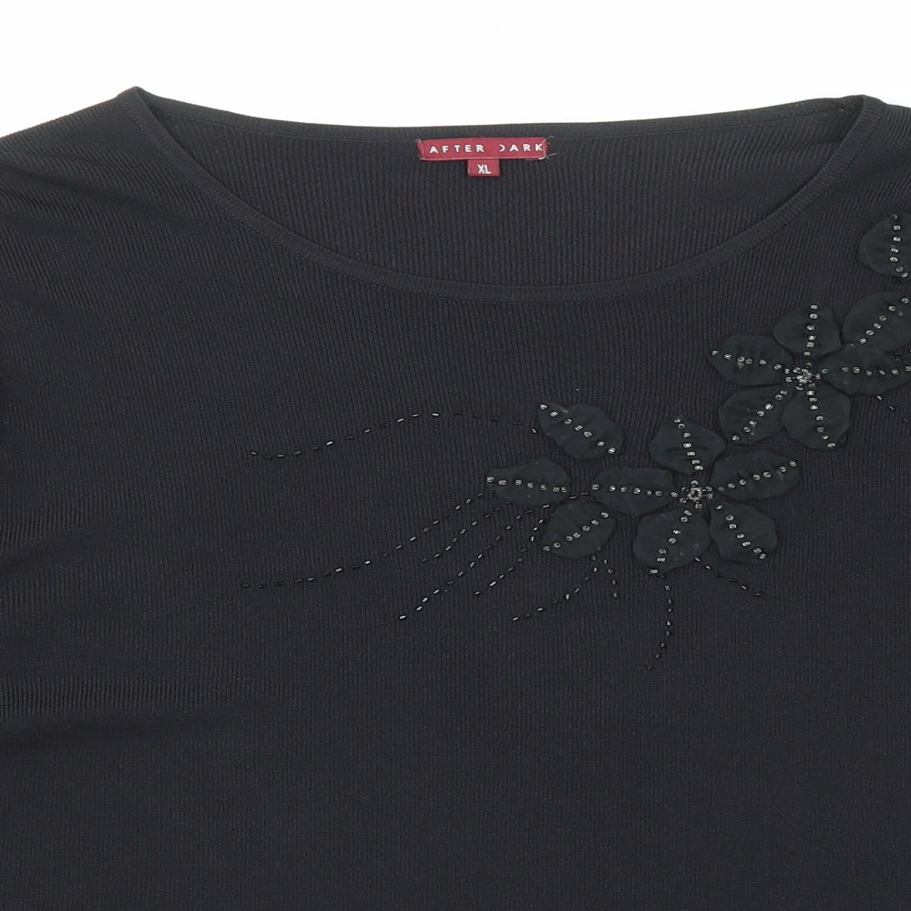 After Dark Womens Black Round Neck Viscose Pullover Jumper Size XL Pullover - Flower Sequin