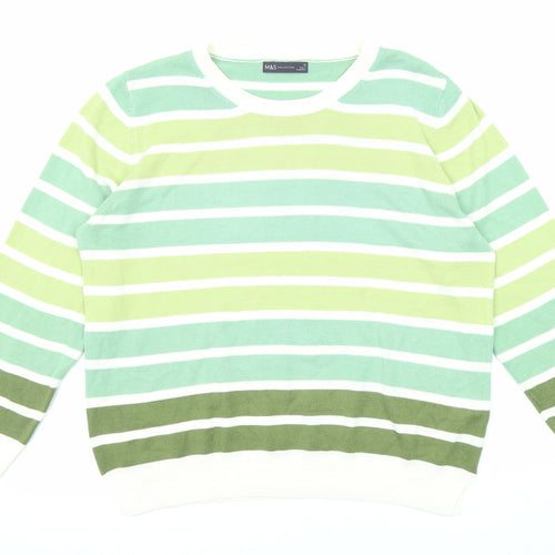Marks and Spencer Womens Multicoloured Round Neck Striped Acrylic Pullover Jumper Size 16