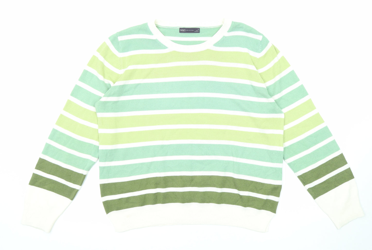 Marks and Spencer Womens Multicoloured Round Neck Striped Acrylic Pullover Jumper Size 16