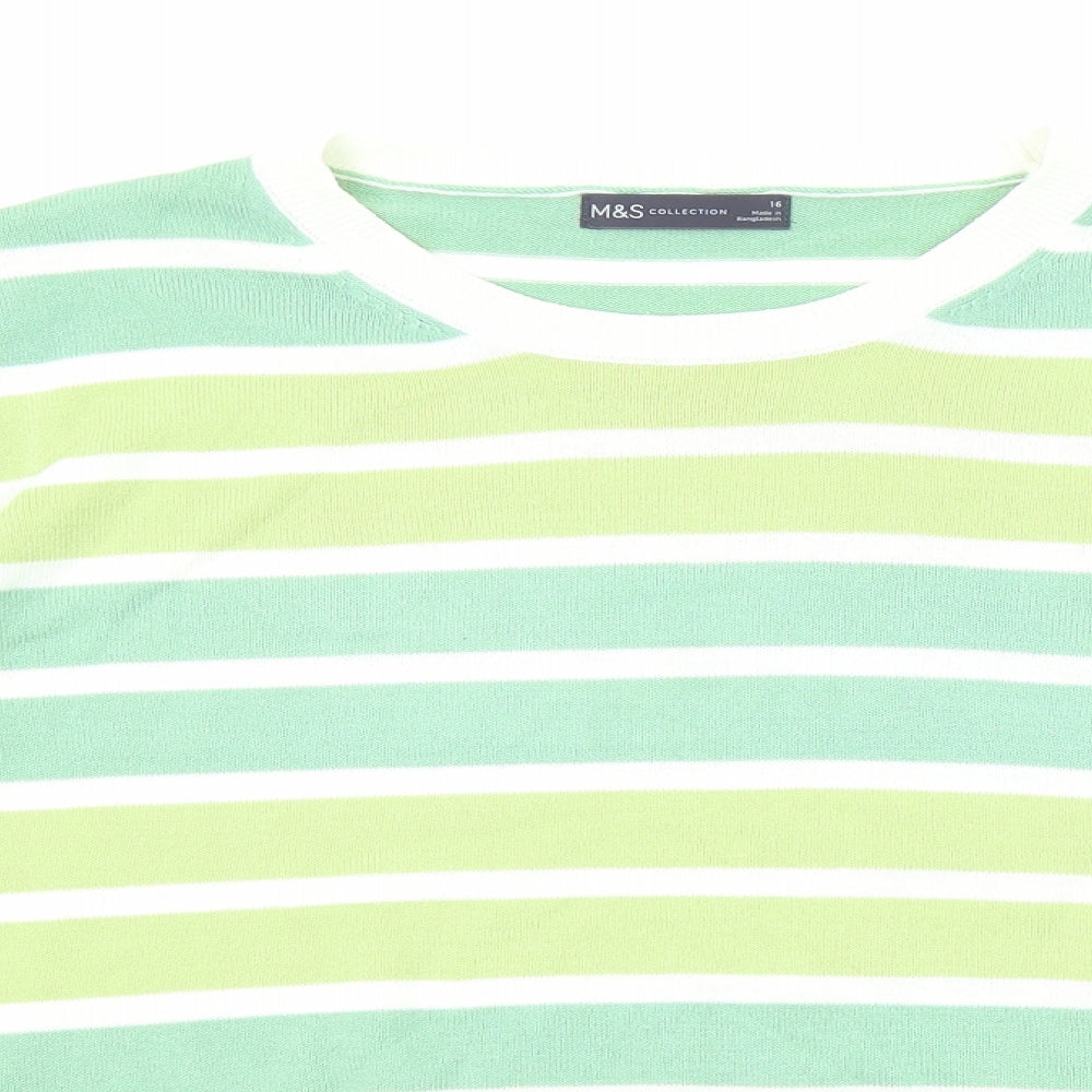 Marks and Spencer Womens Multicoloured Round Neck Striped Acrylic Pullover Jumper Size 16