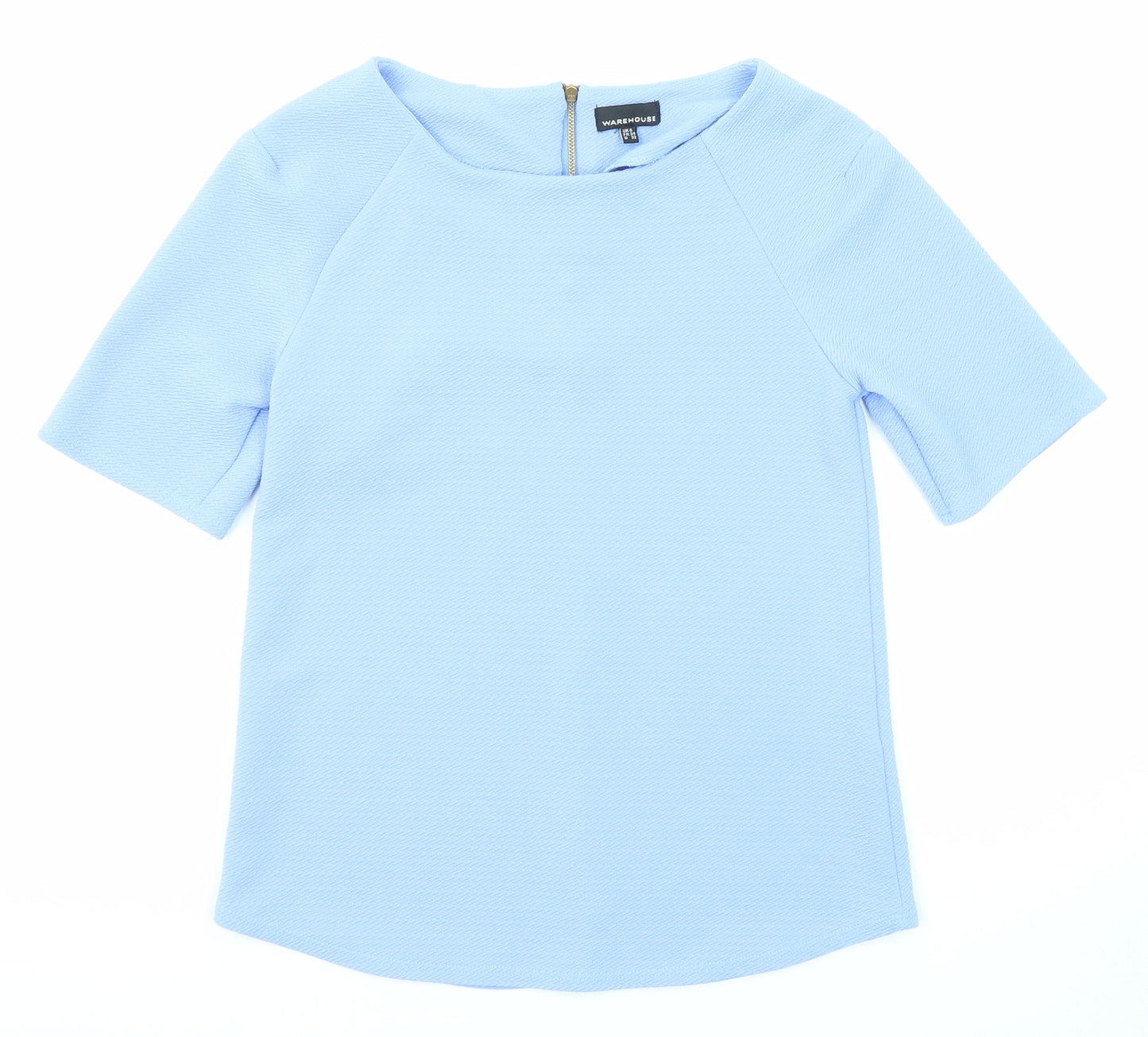 Warehouse Womens Blue Polyester Basic Blouse Size 6 Boat Neck