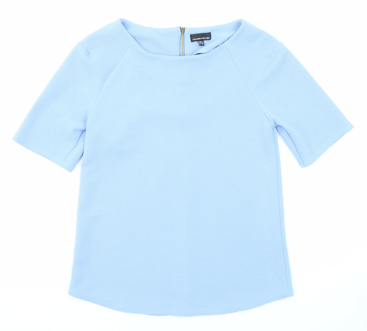Warehouse Womens Blue Polyester Basic Blouse Size 6 Boat Neck