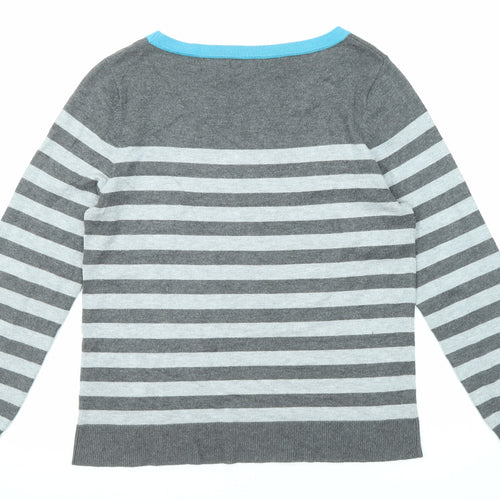 M&Co Womens Grey Round Neck Striped Viscose Pullover Jumper Size 16