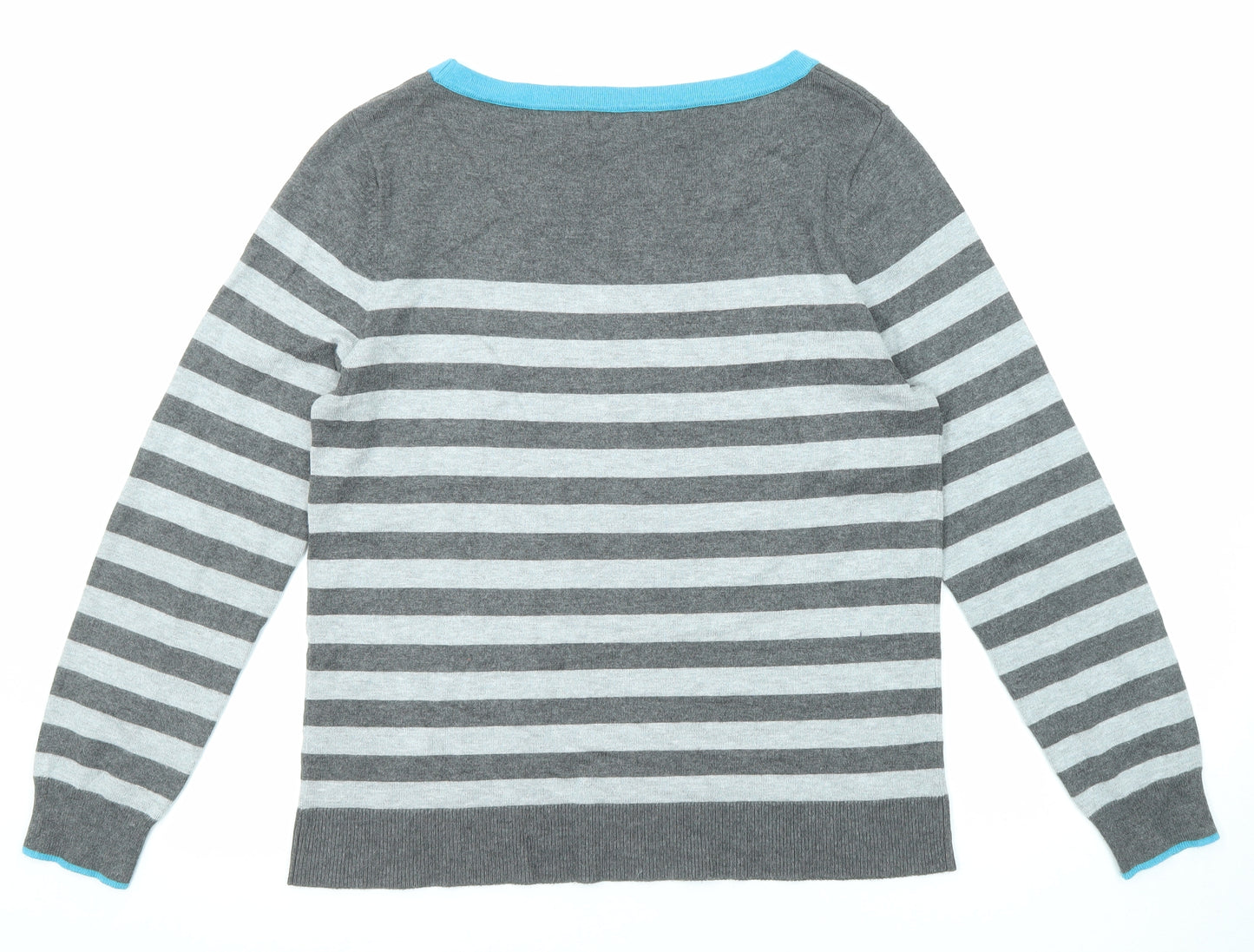 M&Co Womens Grey Round Neck Striped Viscose Pullover Jumper Size 16