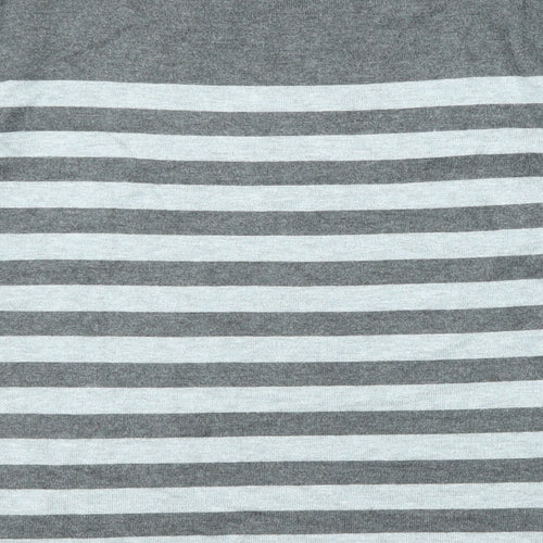 M&Co Womens Grey Round Neck Striped Viscose Pullover Jumper Size 16