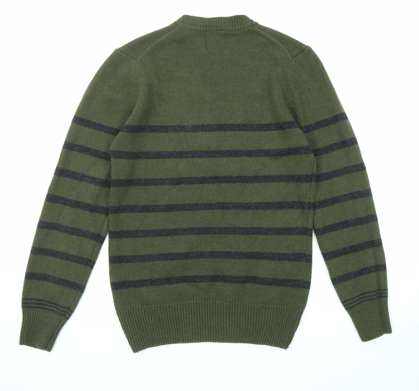 Burton Mens Green Round Neck Striped Acrylic Pullover Jumper Size S Long Sleeve