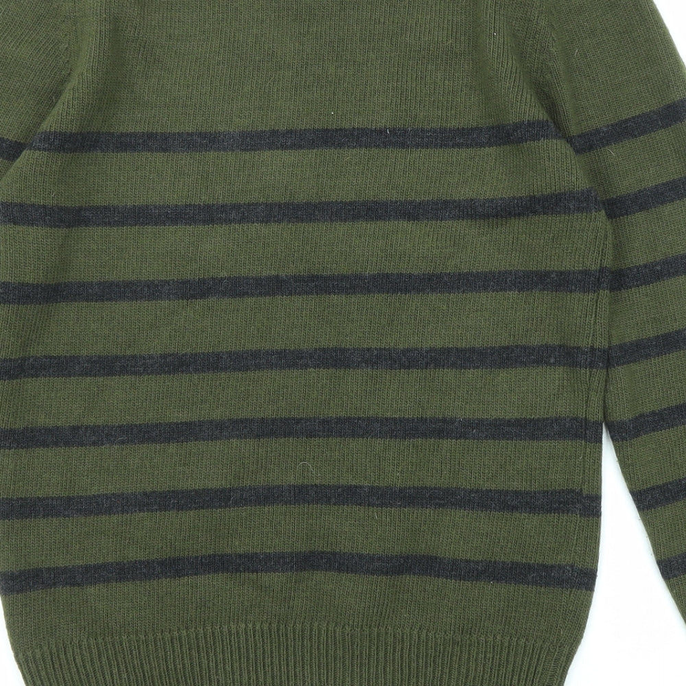 Burton Mens Green Round Neck Striped Acrylic Pullover Jumper Size S Long Sleeve