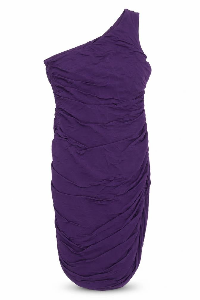 Front view of Divided by H&M women’s purple polyester bodycon, size S, one shoulder pullover