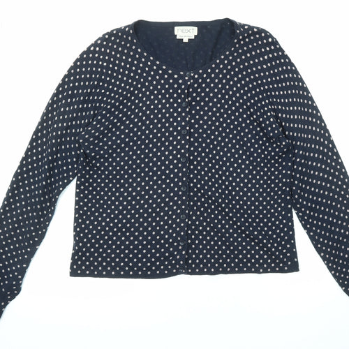 NEXT Womens Blue Round Neck Polka Dot Cotton Cardigan Jumper Size 16