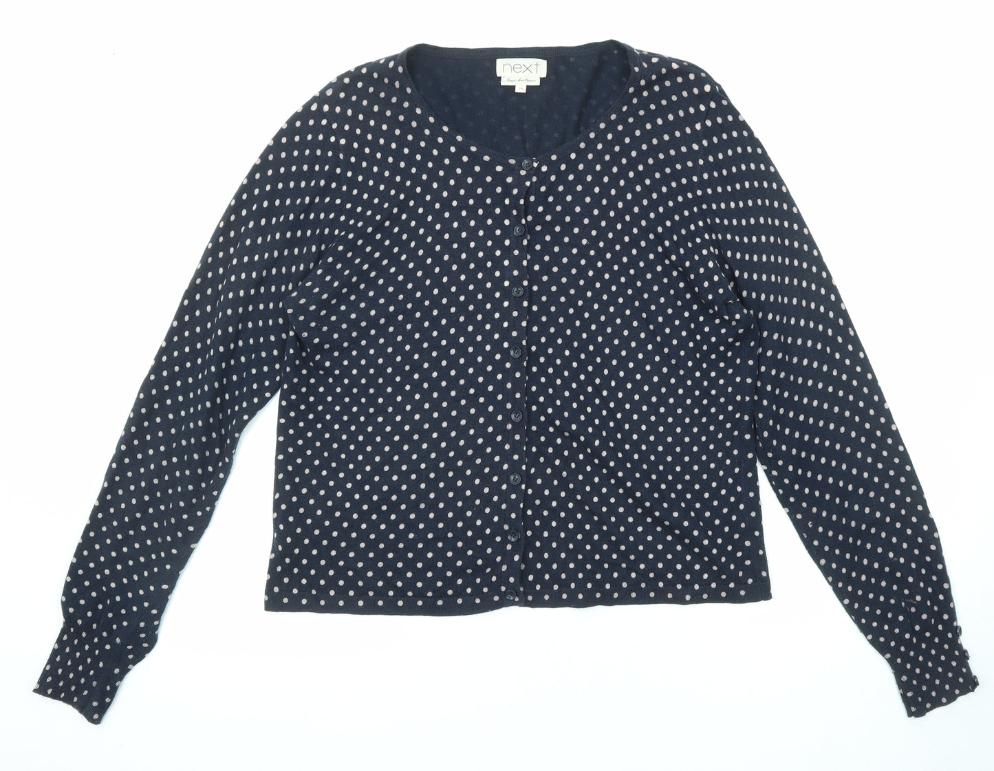 NEXT Womens Blue Round Neck Polka Dot Cotton Cardigan Jumper Size 16