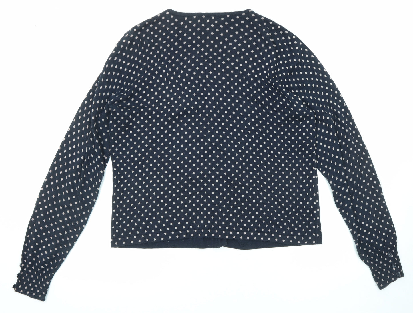 NEXT Womens Blue Round Neck Polka Dot Cotton Cardigan Jumper Size 16