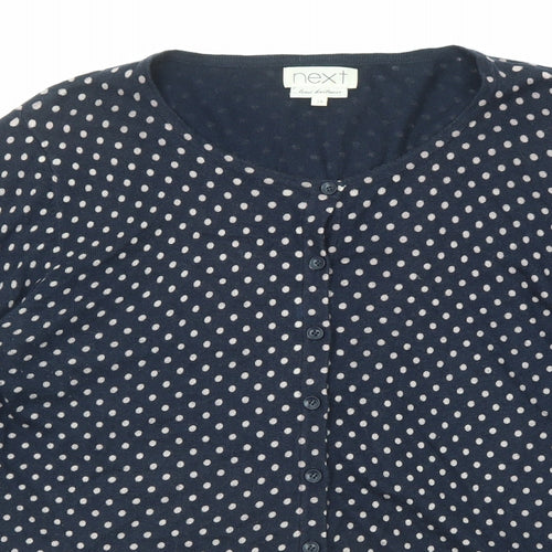 NEXT Womens Blue Round Neck Polka Dot Cotton Cardigan Jumper Size 16