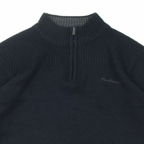 Pierre Cardin Mens Blue High Neck Acrylic Henley Jumper Size XL Long Sleeve