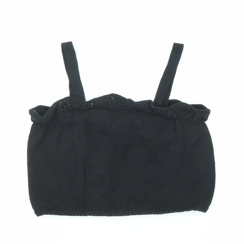 Zara Girls Black Polyester Cropped Tank Size 13-14 Years Square Neck Pullover