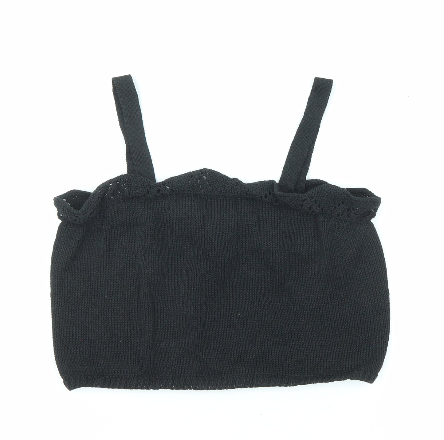 Zara Girls Black Polyester Cropped Tank Size 13-14 Years Square Neck Pullover