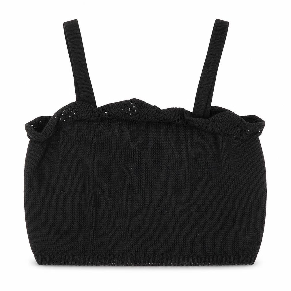 Front view of Zara girls’ black polyester cropped tank, size 13-14, years square neck pullover