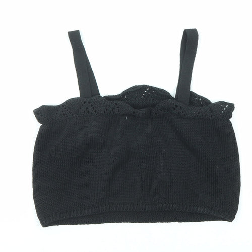 Zara Girls Black Polyester Cropped Tank Size 13-14 Years Square Neck Pullover