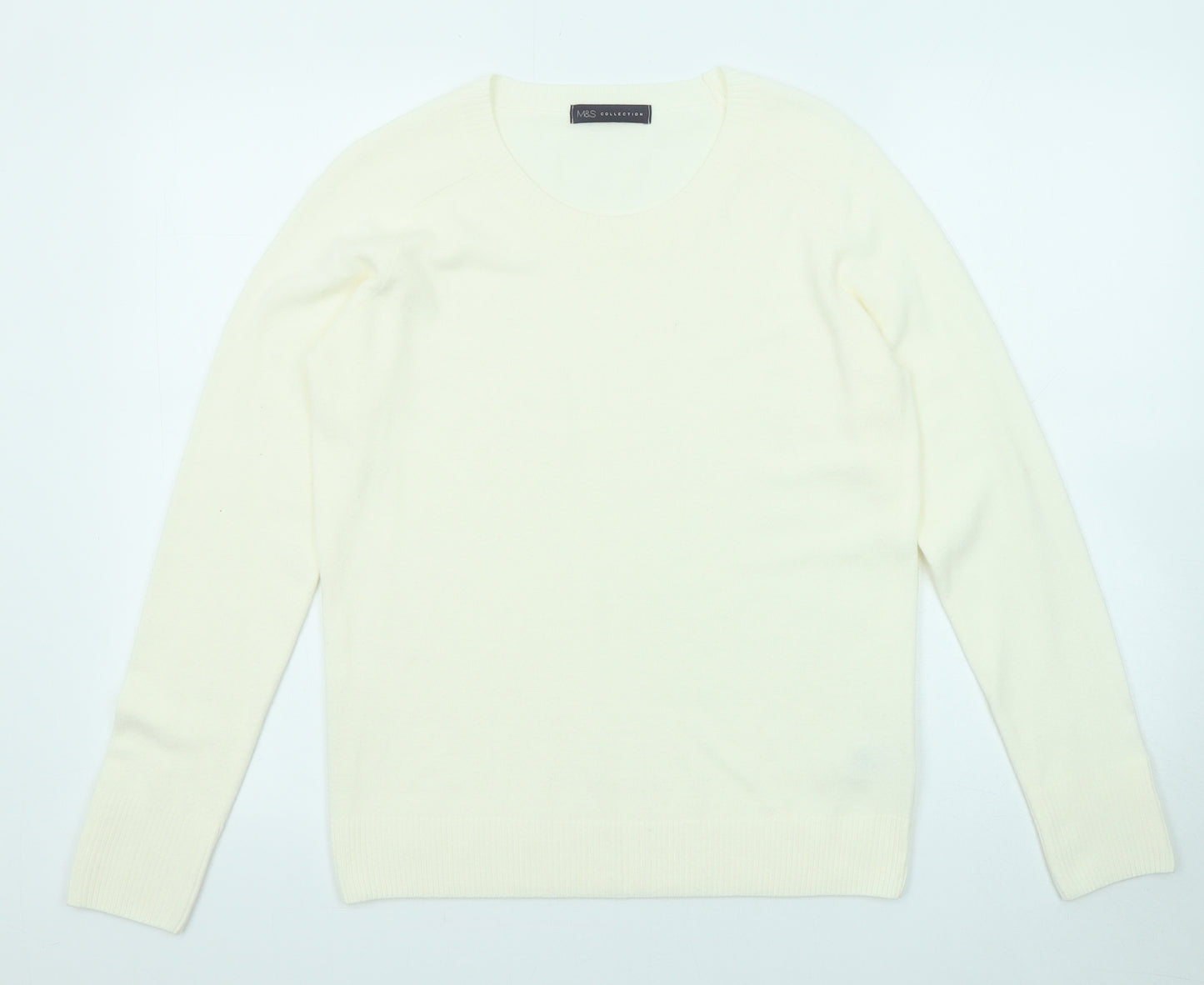 Marks and Spencer Womens Ivory Round Neck Acrylic Pullover Jumper Size 12