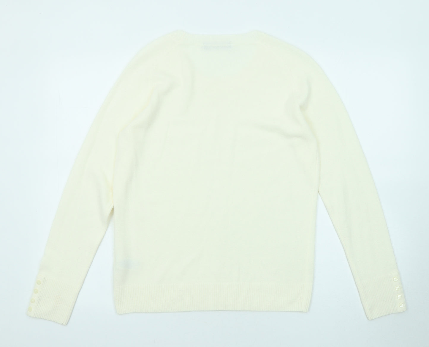 Marks and Spencer Womens Ivory Round Neck Acrylic Pullover Jumper Size 12