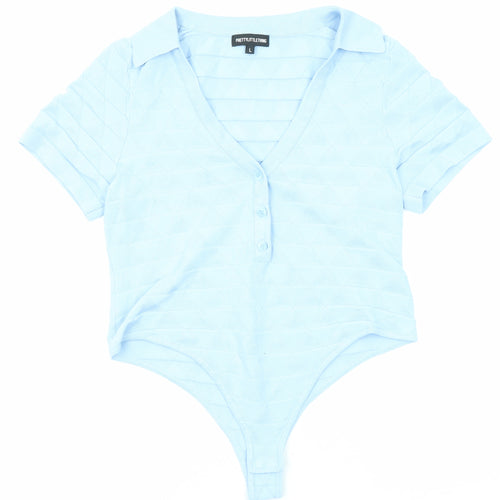 PRETTYLITTLETHING Womens Blue Viscose Bodysuit One-Piece Size L Snap