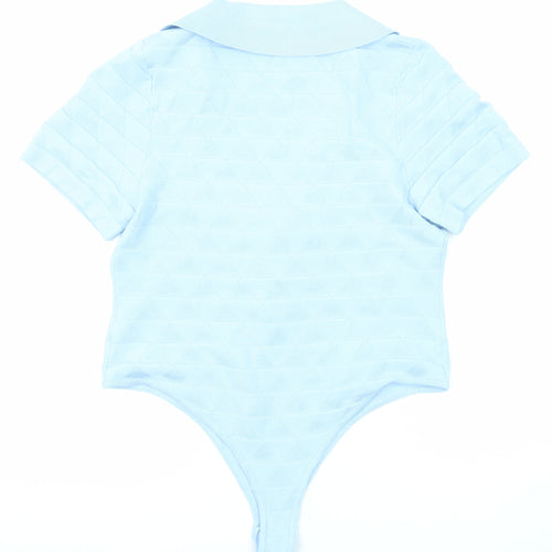 PRETTYLITTLETHING Womens Blue Viscose Bodysuit One-Piece Size L Snap