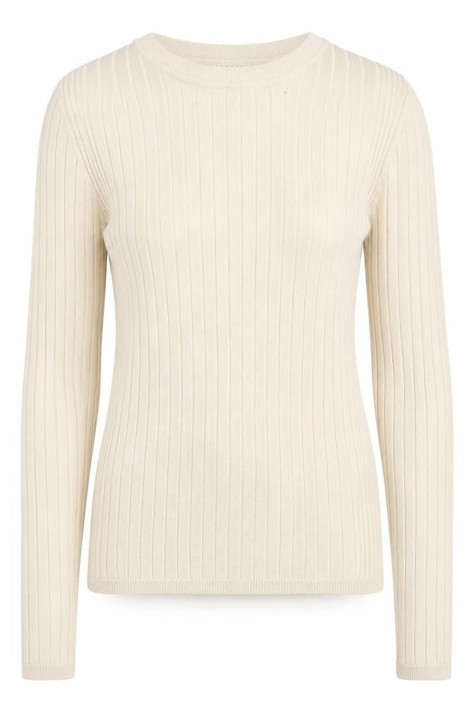 Front view of Love Tree women’s beige round neck viscose jumper, size S