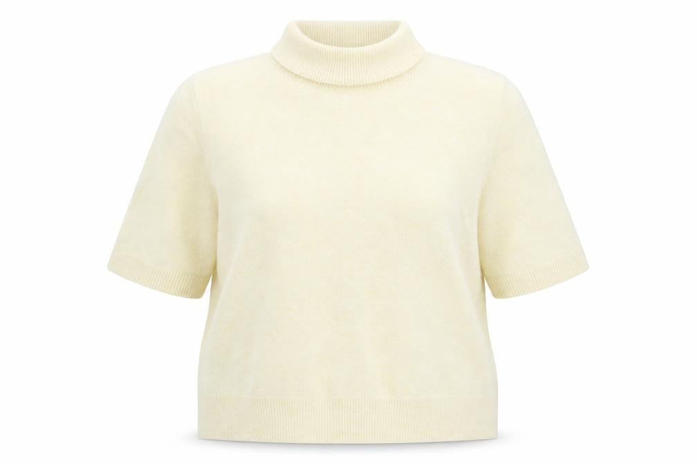 Front view of H&M women’s beige roll neck polyester jumper, size XL