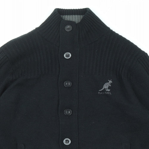 Kangol Mens Black High Neck Acrylic Cardigan Jumper Size L Long Sleeve