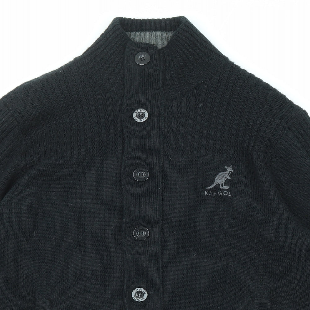 Kangol Mens Black High Neck Acrylic Cardigan Jumper Size L Long Sleeve
