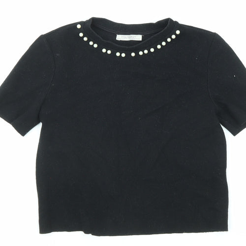 Zara Womens Black Round Neck Cotton Pullover Jumper Size S