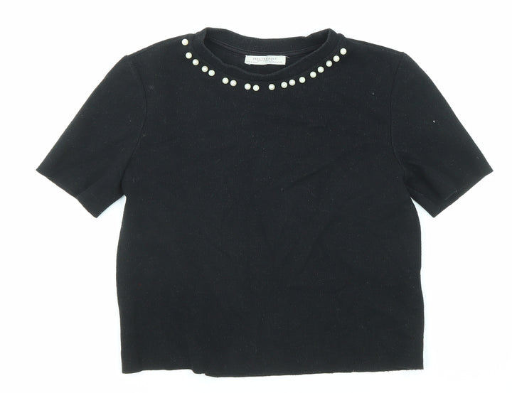 Zara Womens Black Round Neck Cotton Pullover Jumper Size S