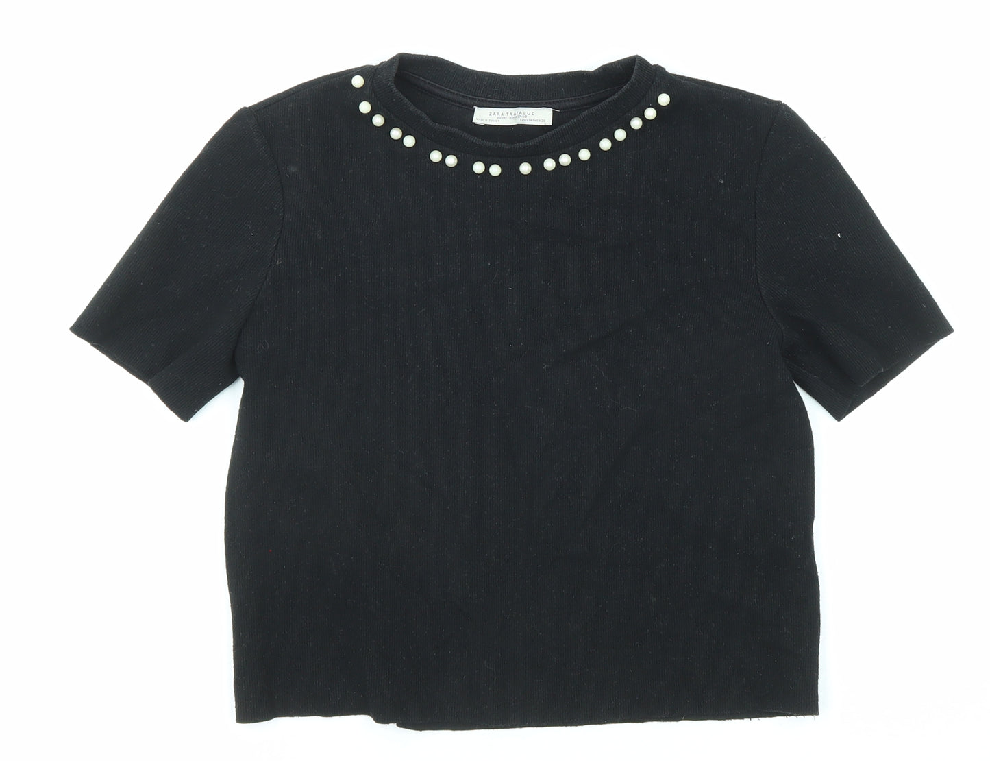 Zara Womens Black Round Neck Cotton Pullover Jumper Size S
