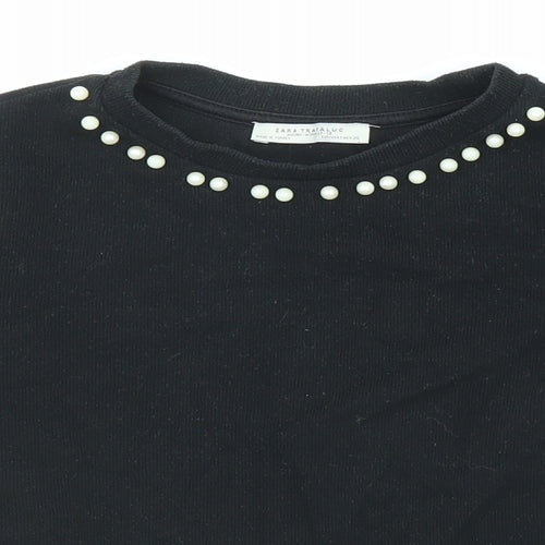 Zara Womens Black Round Neck Cotton Pullover Jumper Size S