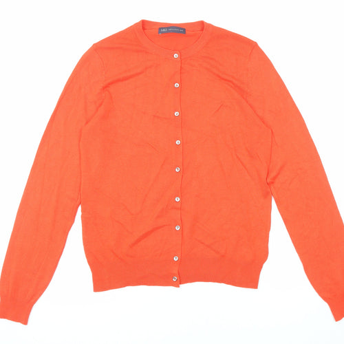Marks and Spencer Womens Orange Round Neck Viscose Cardigan Jumper Size 12