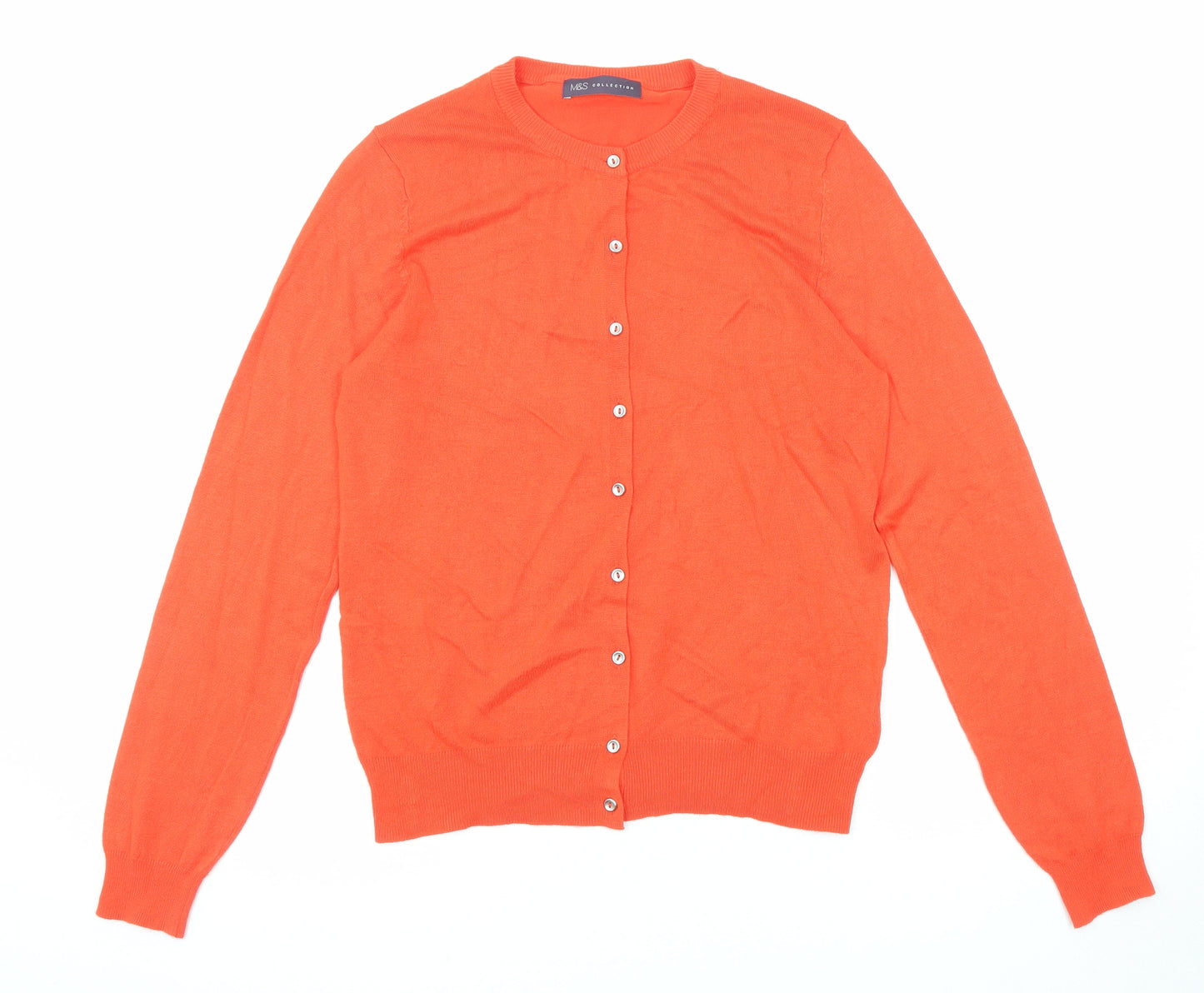 Marks and Spencer Womens Orange Round Neck Viscose Cardigan Jumper Size 12