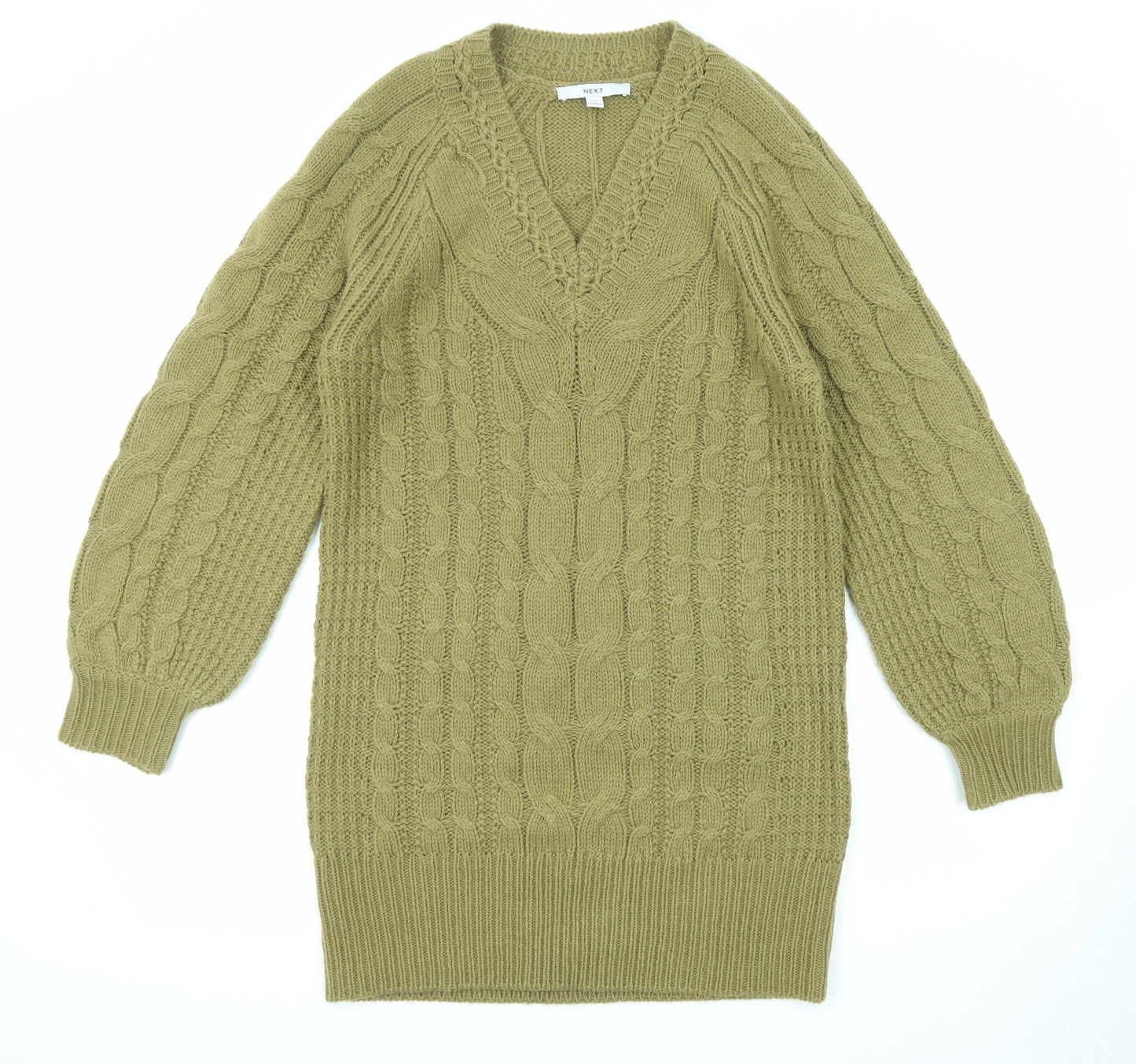 NEXT Womens Green Acrylic Jumper Dress Size XS V-Neck Pullover