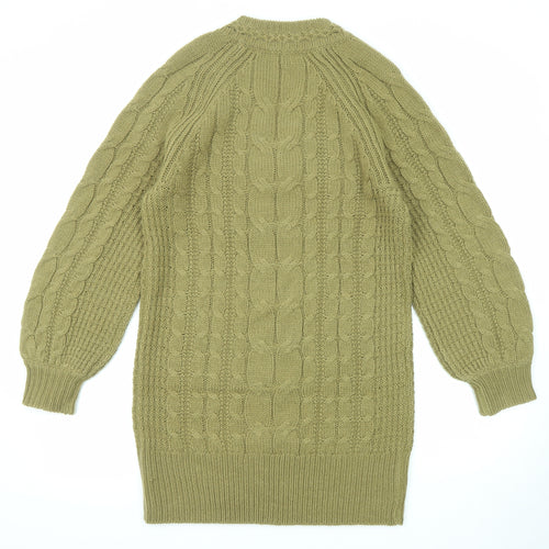 NEXT Womens Green Acrylic Jumper Dress Size XS V-Neck Pullover