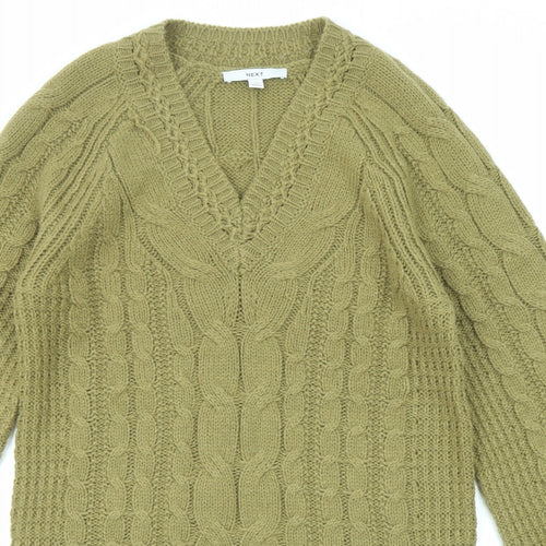 NEXT Womens Green Acrylic Jumper Dress Size XS V-Neck Pullover