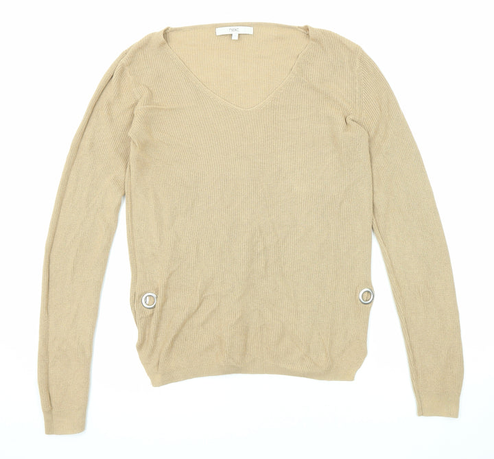 NEXT Womens Beige Round Neck Viscose Pullover Jumper Size 10